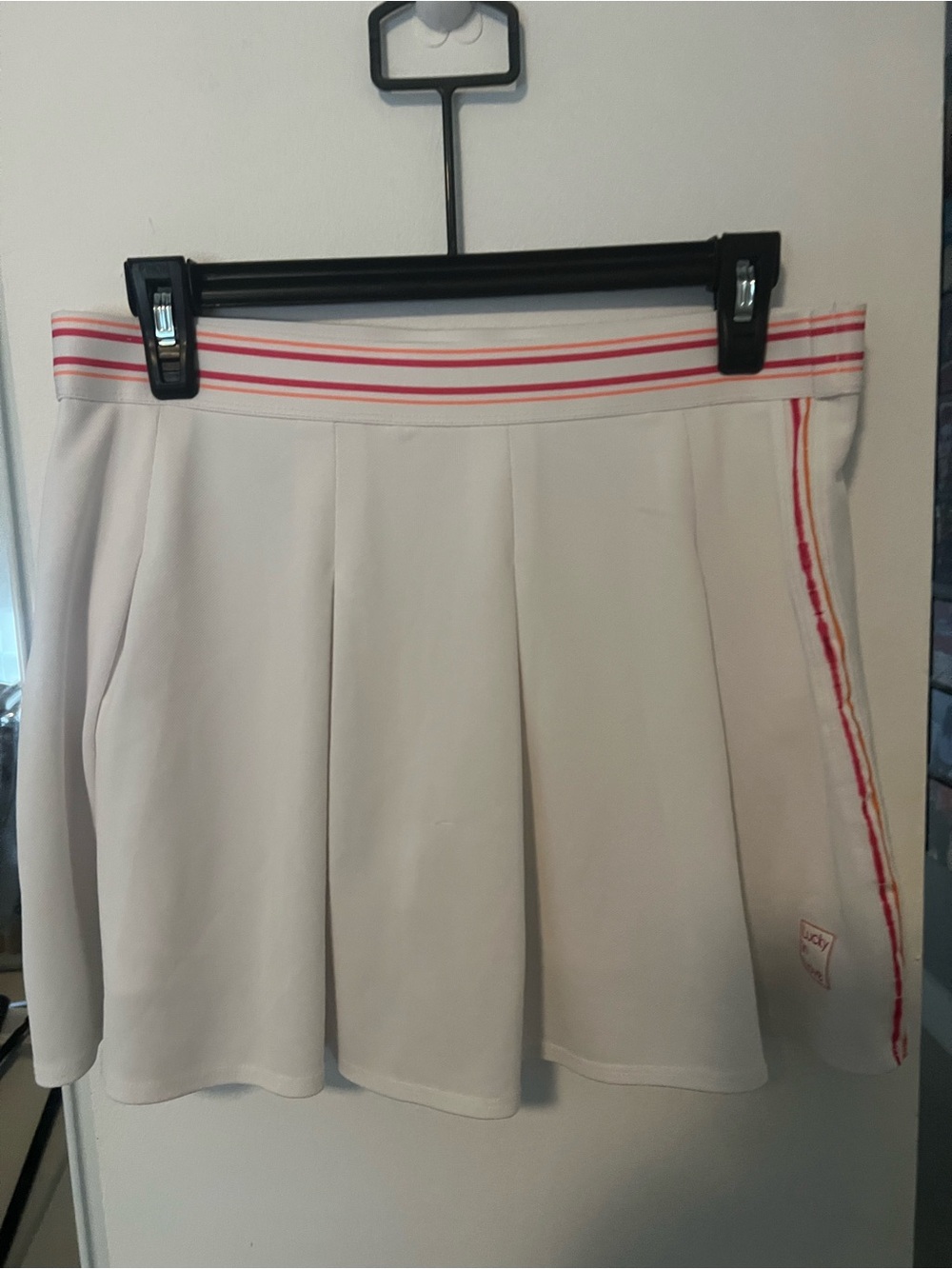 Lucky in Love White Skort with Pink/Orange Striped Waistband